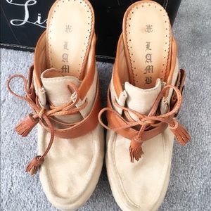 Authentic LAMB Wedge w tussle ties, suede leather